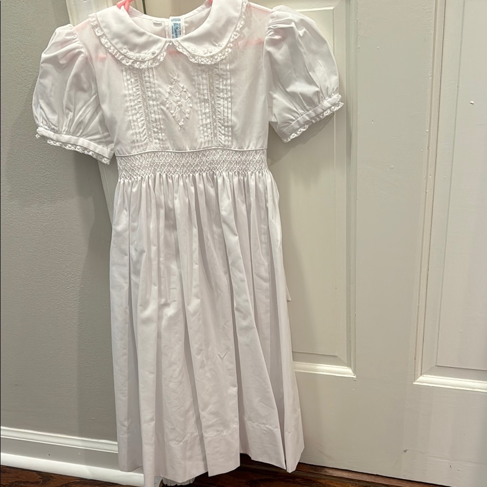 White Smocked Dress with Peter Pan Collar